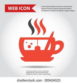 Cup web icon, flat, vector. Cup is filled of something hot, tea, coffee of other. Cup with steam.