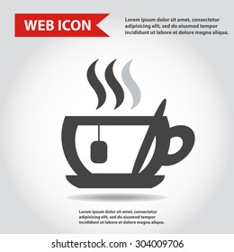 Cup web icon, flat, vector. Cup is filled of something hot, tea, coffee of other. Cup with steam.