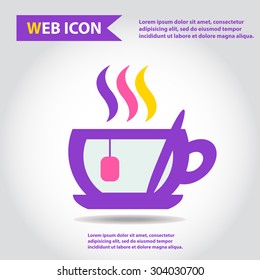 Cup web icon, flat, vector. Cup is filled of something hot, tea, coffee of other. Cup with steam.