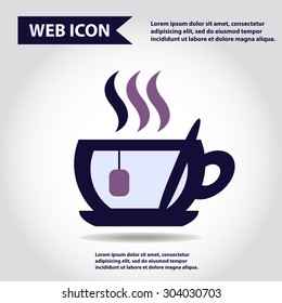 Cup web icon, flat, vector. Cup is filled of something hot, tea, coffee of other. Cup with steam.