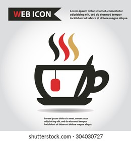 Cup web icon, flat, vector. Cup is filled of something hot, tea, coffee of other. Cup with steam.
