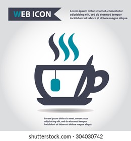 Cup web icon, flat, vector. Cup is filled of something hot, tea, coffee of other. Cup with steam.