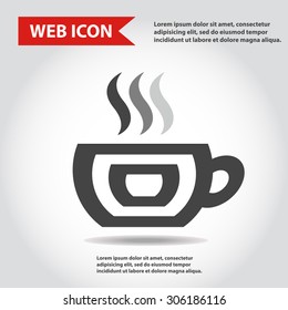 Cup web icon, flat, vector. Cup is filled of something hot, tea, coffee of other. Cup with steam.