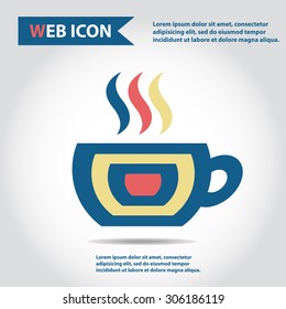 Cup web icon, flat, vector. Cup is filled of something hot, tea, coffee of other. Cup with steam.