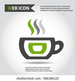 Cup web icon, flat, vector. Cup is filled of something hot, tea, coffee of other. Cup with steam.