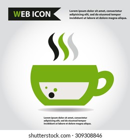 Cup web icon, flat, vector. Cup is filled of something hot, tea, coffee of other. Cup with steam.