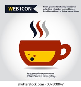 Cup web icon, flat, vector. Cup is filled of something hot, tea, coffee of other. Cup with steam.
