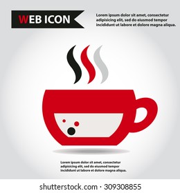 Cup web icon, flat, vector. Cup is filled of something hot, tea, coffee of other. Cup with steam.