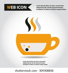 Cup web icon, flat, vector. Cup is filled of something hot, tea, coffee of other. Cup with steam.