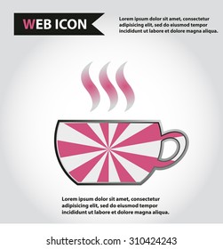 Cup web icon, flat, vector. Cup is filled out of something hot - tea, coffee or other. Cup with steam.