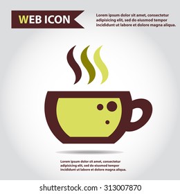 Cup web icon, flat, vector. Cup is filled of something hot, tea, coffee of other. Cup with steam.
