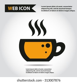 Cup web icon, flat, vector. Cup is filled of something hot, tea, coffee of other. Cup with steam.