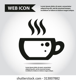 Cup web icon, flat, vector. Cup is filled of something hot, tea, coffee of other. Cup with steam.