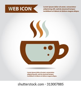 Cup web icon, flat, vector. Cup is filled of something hot, tea, coffee of other. Cup with steam.