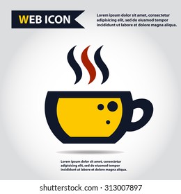 Cup web icon, flat, vector. Cup is filled of something hot, tea, coffee of other. Cup with steam.