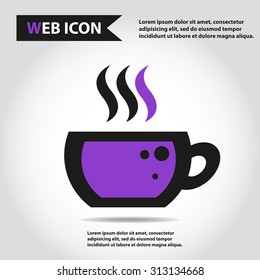 Cup web icon, flat, vector. Cup with steam.