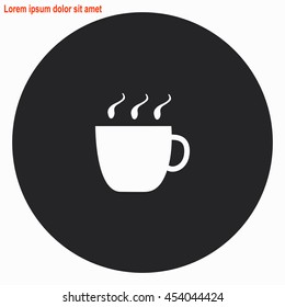 Cup web icon. Gray circle button with white illustration.