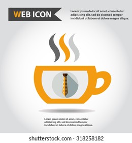 Cup web icon with vapor, flat, vector. Tie icon.