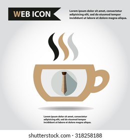 Cup web icon with vapor, flat, vector. Tie icon.