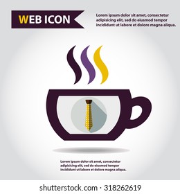 Cup web icon with vapor, flat, vector. Tie icon.
