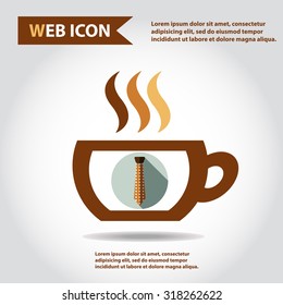 Cup web icon with vapor, flat, vector. Tie icon.