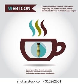 Cup web icon with vapor, flat, vector. Tie icon.