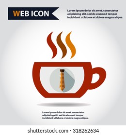 Cup web icon with vapor, flat, vector. Tie icon.