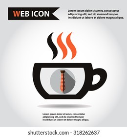 Cup web icon with vapor, flat, vector. Tie icon.