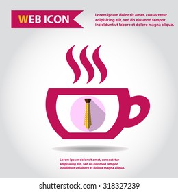 Cup web icon with vapor, flat, vector. Tie icon.