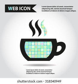 Cup web icon with vapor, flat, vector.