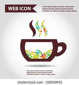 Cup web icon with vapor, flat, vector.