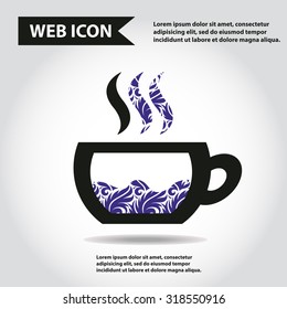 Cup web icon with vapor, flat, vector.