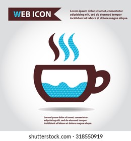 Cup web icon with vapor, flat, vector.