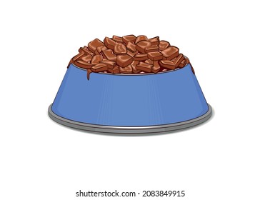 A cup of wet pet food. Multi-colored image. Close-up. There is free space for text. Vector illustration.