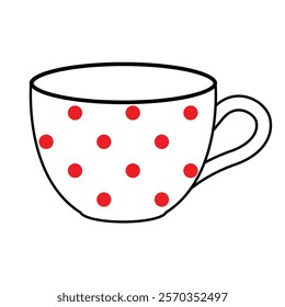 cup, white cup with red dots, vector illustration, white background