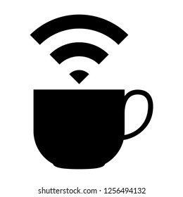 Cup with wifi icon.Free wireless zone icon vector