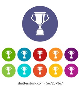 Cup for win set icons in different colors isolated on white background