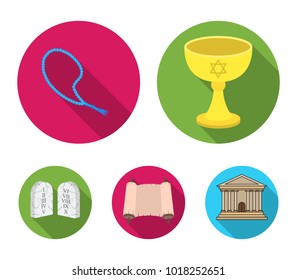 A cup of wine, Islamic beads, ten commandments, tanakh. Religion set collection icons in flat style vector symbol stock illustration web.