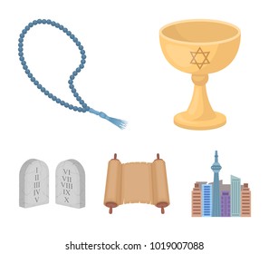 A cup of wine, Islamic beads, ten commandments, tanakh. Religion set collection icons in cartoon style vector symbol stock illustration web.
