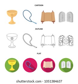 A cup of wine, Islamic beads, ten commandments, tanakh. Religion set collection icons in cartoon,outline,flat style vector symbol stock illustration web.
