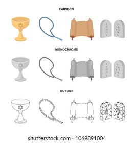 A cup of wine, Islamic beads, ten commandments, tanakh. Religion set collection icons in cartoon,outline,monochrome style vector symbol stock illustration web.