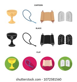 A cup of wine, Islamic beads, ten commandments, tanakh. Religion set collection icons in cartoon,black,flat style vector symbol stock illustration web.