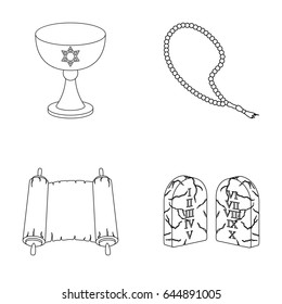 A cup of wine, Islamic beads, ten commandments, tanakh. Religion set collection icons in outline style vector symbol stock illustration web.