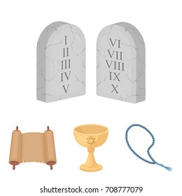 A cup of wine, Islamic beads, ten commandments, tanakh. Religion set collection icons in cartoon style vector symbol stock illustration web.