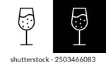 Cup of wine thin line vector icon set.
