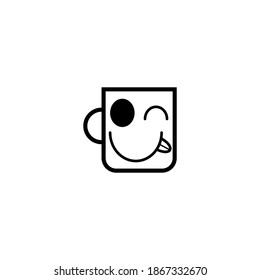 Cup with a winking eye and sticking out tongue sign
