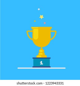 Сhampion's cup, winner, winner in competitions, reward, first place, cup  blue background.Detailed the winner's cup icon can be used for web and mobile