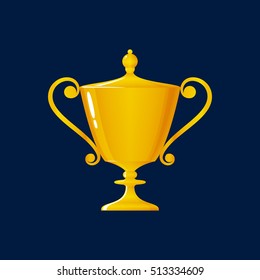 Cup of Winner, Gold Trophy Cup on Blue Background , Vector Illustration 