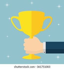 Cup of winner in the hand, illustration.