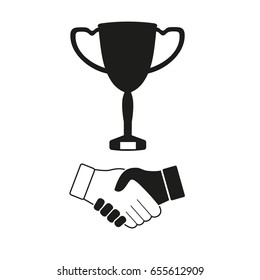 Cup of the winner handshake on a white background